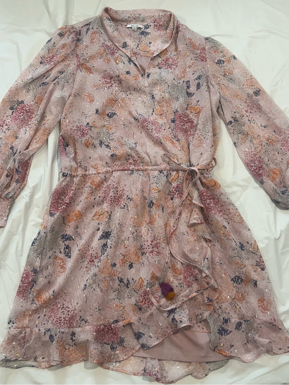 BTFL-Life Ruffle Floral Wrap Dress Pink Size Large